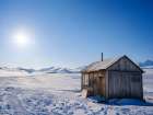 Traditional hut at frozen Gronfjorden-Island of SpitsbergenScandinavia-Norway-Svalbard Art Print